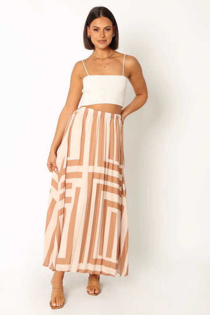 Elke Pleat Midi Skirt - Tan | Petal & Pup (US)