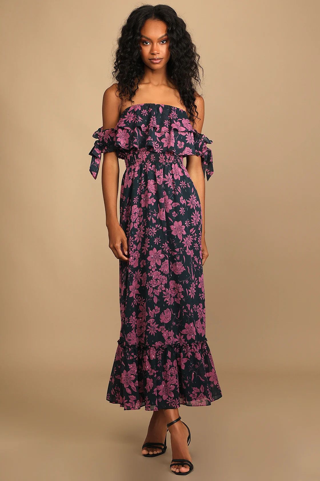Love and Blooms Navy Blue Floral Print Off-the-Shoulder Dress | Lulus (US)