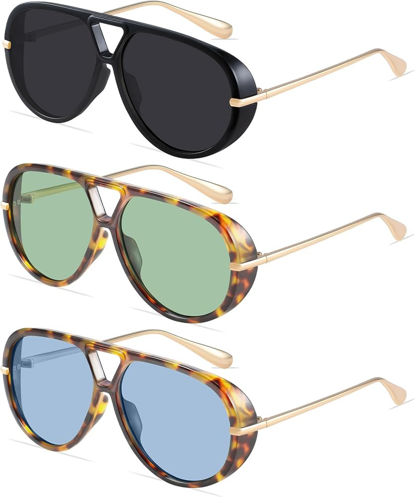 GRFISIA Retro Aviator Sunglasses for Women Men Trendy Oversized Round Sun Glasses Vintage Shield ... | Amazon (US)