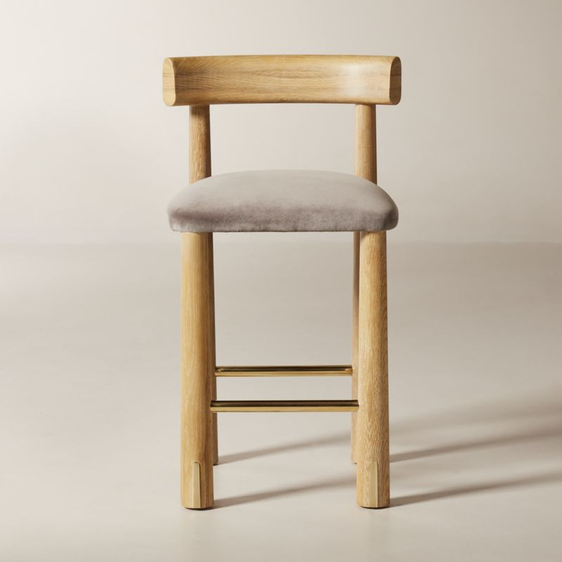 Perle Grey Performance Velvet and Oak Wood Counter Stool by goop | CB2 | CB2