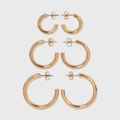 Pipe Hoop Earring Trio Set - A New Day™ Gold | Target