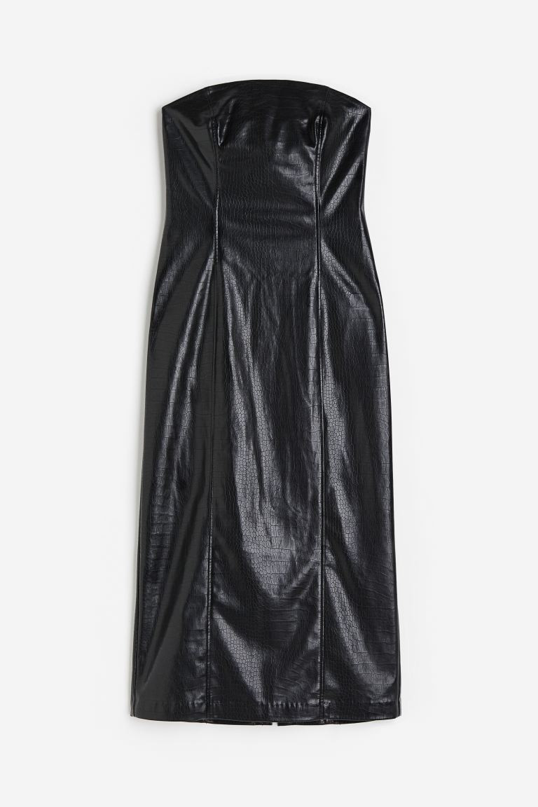 Coated bandeau dress - Black/Crocodile-patterned - Ladies | H&M GB | H&M (UK, MY, IN, SG, PH, TW, HK)