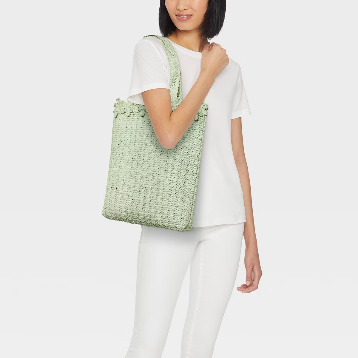 Straw Large Floral Print Tote Handbag - A New Day™ | Target