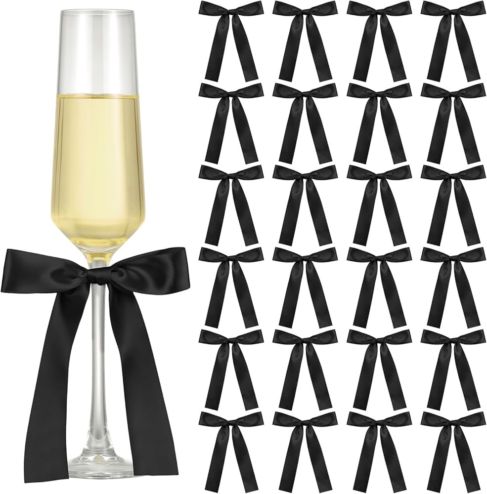 24 Pack Bows for Wine Glasses Candle Holder Bow Drink Marker 6.7 x 4 Inch Candlestick Ribbon Cham... | Amazon (US)