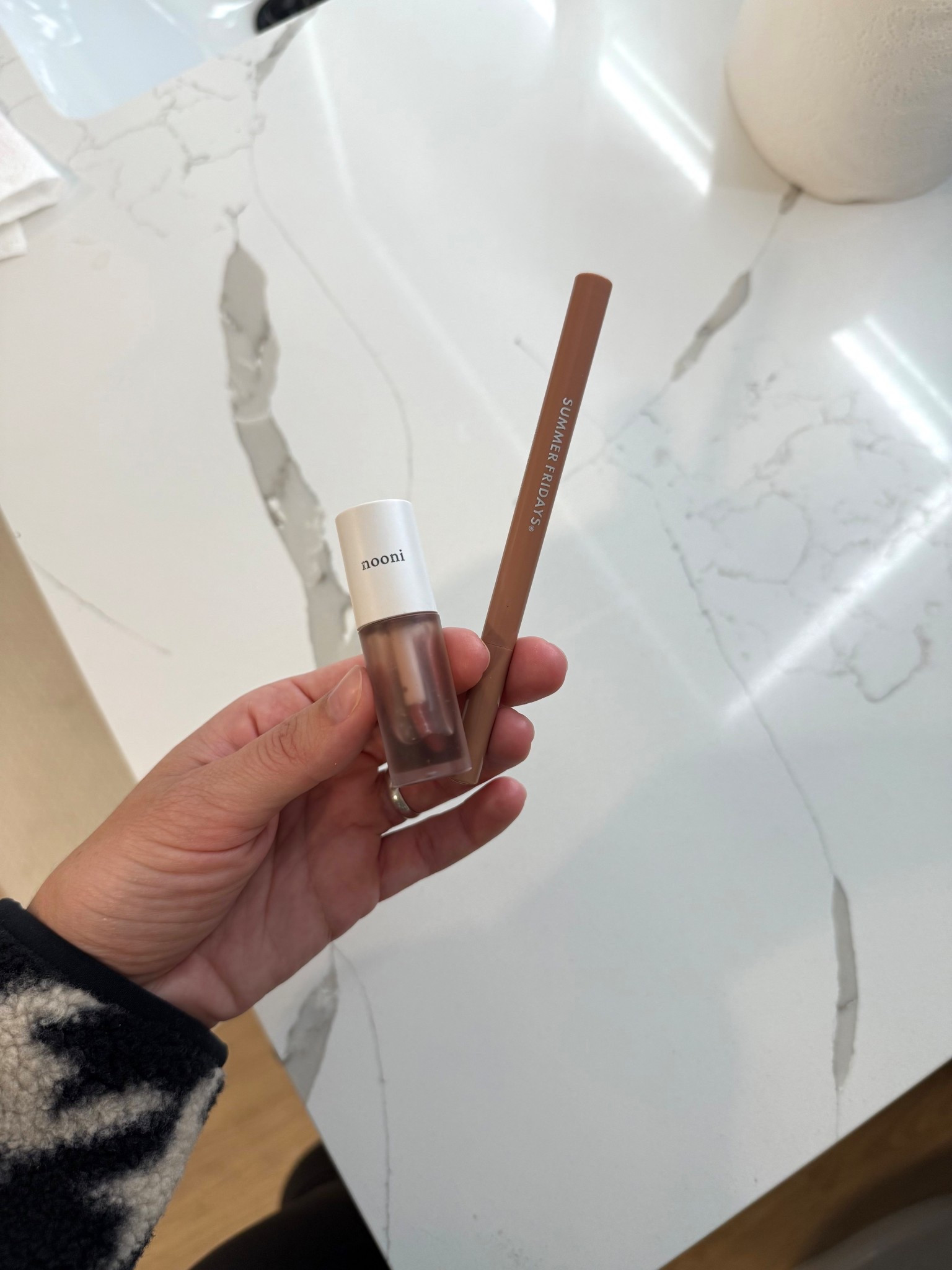 Lip stain combo! I apply the Applecranberry shade first, wipe it off, and then apply the Almond shade as a liner for definition! 