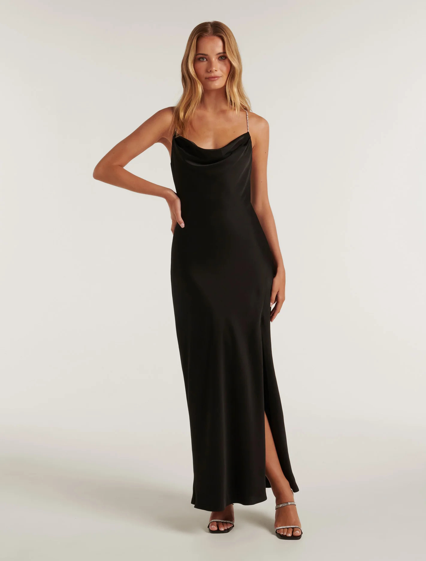 Hannah Diamante-Strap Satin Dress | Forever New (UK & IE)