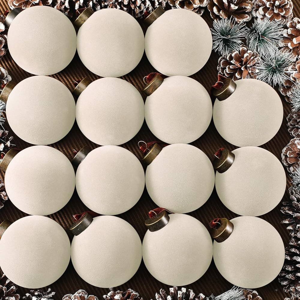 Liliful 15 Pcs Velvet Christmas Balls Bulk Flocked Christmas Tree Ball Ornaments Plastic Balls Xmas Decorative Hanging Ornaments Christmas Tree Decoration (Creamy White,3.15 Inch) | Amazon (US)