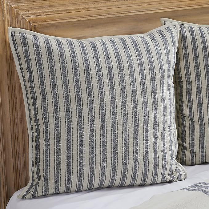 Market Place Blue Ticking Stripe Quilted Euro Sham, 26" x 26", Farmhouse Style Bedding in Blue & ... | Amazon (US)