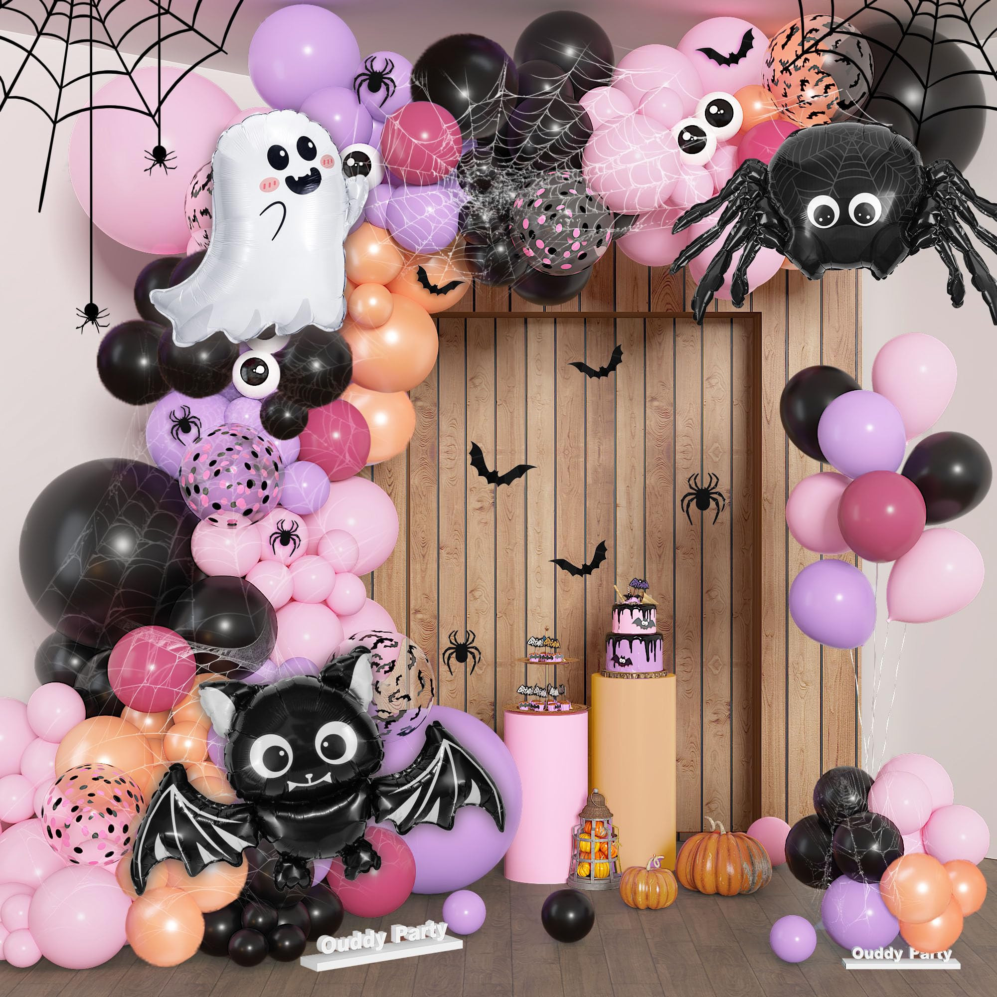 170Pcs Halloween Balloon Arch Garland Kit, Spider Spooky Ghost Bat Foil Balloons Pink Black Purpl... | Amazon (US)