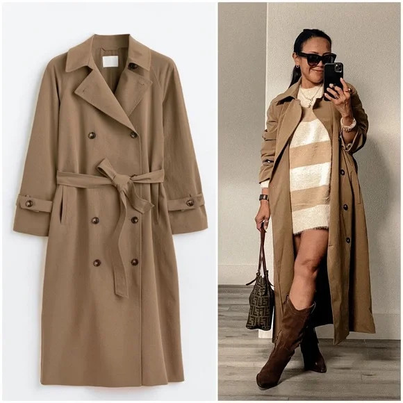 Dark Beige Double Breasted Long Trench Coat | Poshmark