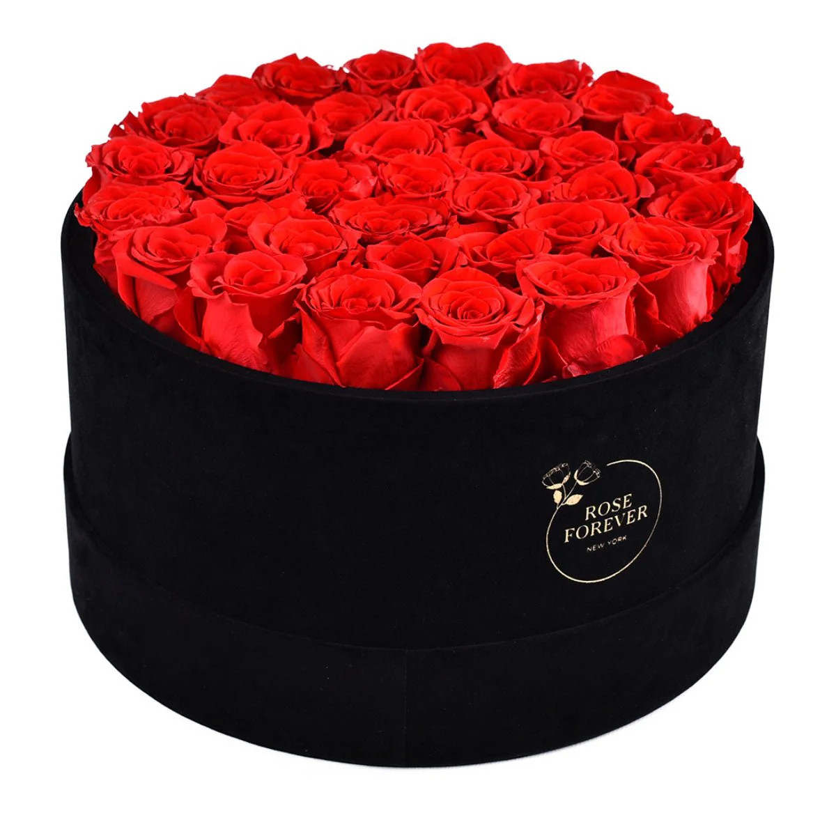 36 Red Roses - Round Velvet Box | Rose Forever 