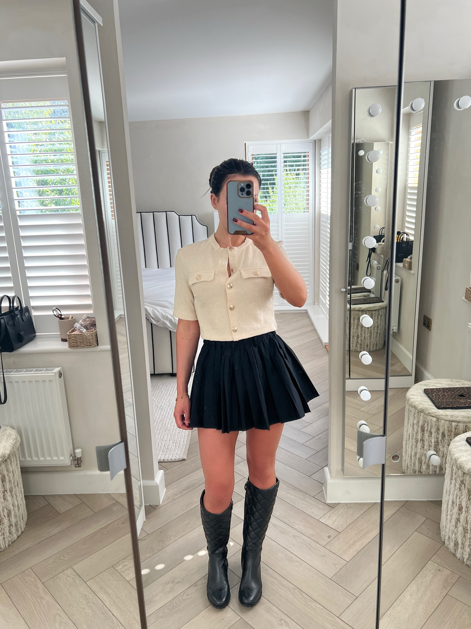 Autumn outfit, riding boots, cute outfit, Chanel dupes , casual outfit 