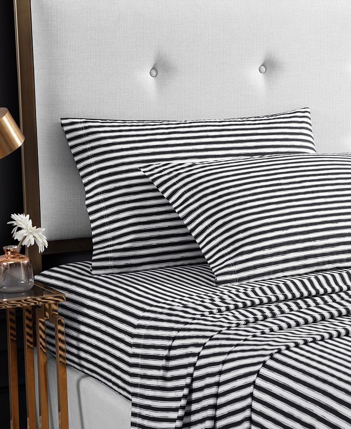 Betsey Johnson Sketchy Stripe Cotton Percale 4 Piece Sheet Set, Queen & Reviews - Sheets & Pillow... | Macys (US)