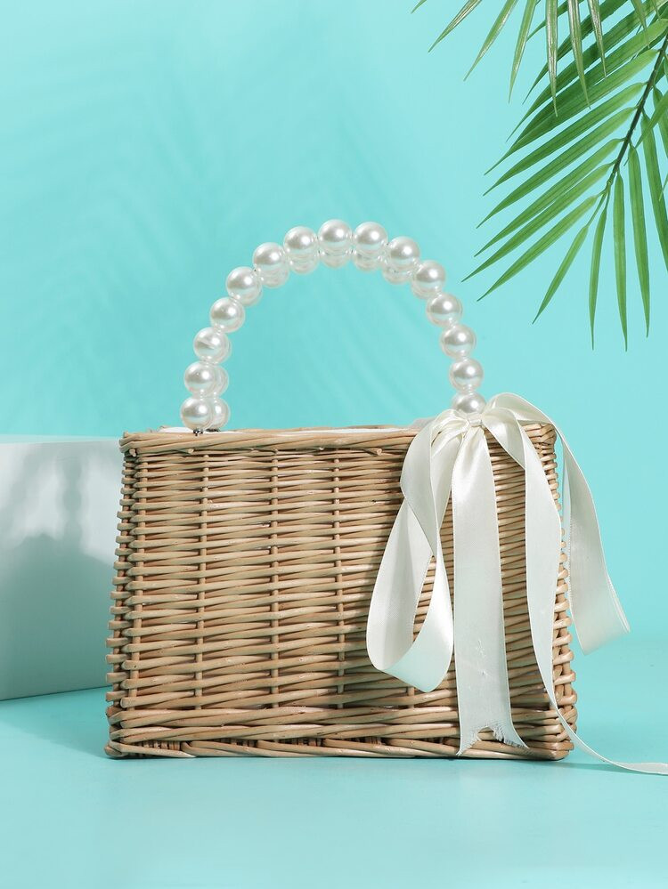Faux Pearl Decor Straw Bag | SHEIN