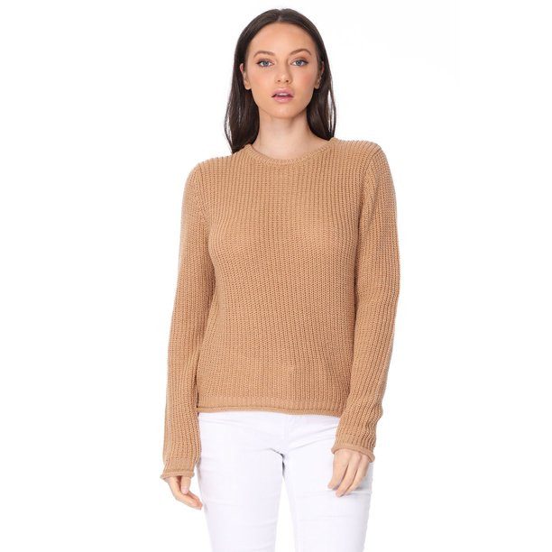 YEMAK Women's Casual Classic Crewneck Waffle Knit Long Sleeve Thin Pullover Sweater MK8176-COPPER... | Walmart (US)