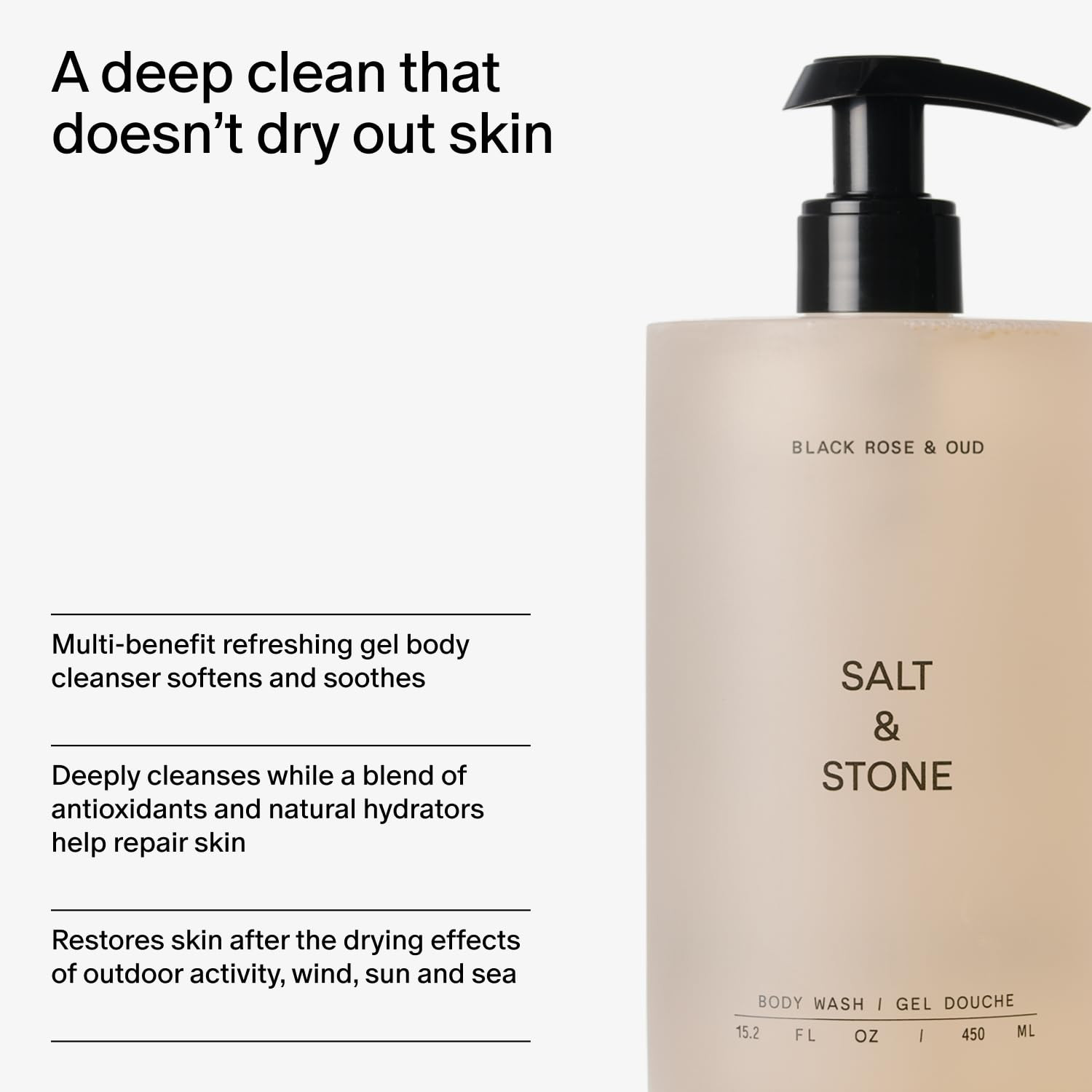 Salt & Stone Body Wash with Antioxidants for Deep Moisture | For Women & Men, Sulfate, Paraben, & Dye Free, Leaving Skin Soft and Hydrated | Black Rose & Oud 15.2 fl oz | Amazon (US)