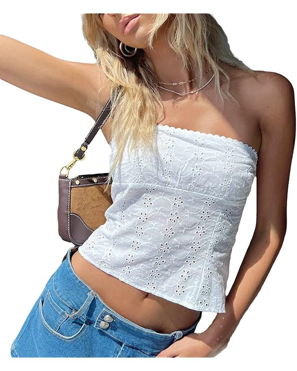 NZNDSHD Women Summer Y2k Sleeveless Tube Tops Off-Shoulder Backless Crop Bandeau Tops Sexy Strapl... | Amazon (US)