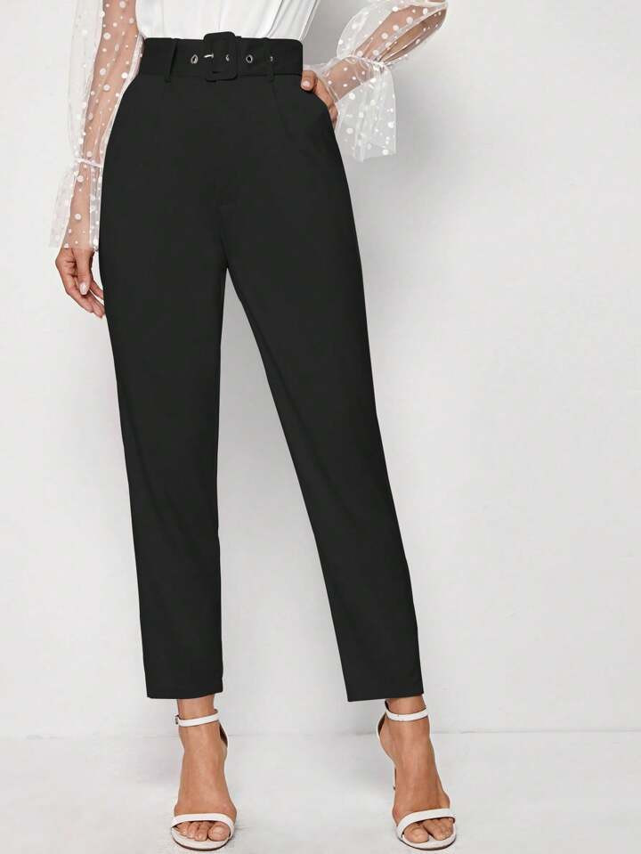 SHEIN Frenchy Adjustable Belted Cropped Tailored Pants | SHEIN