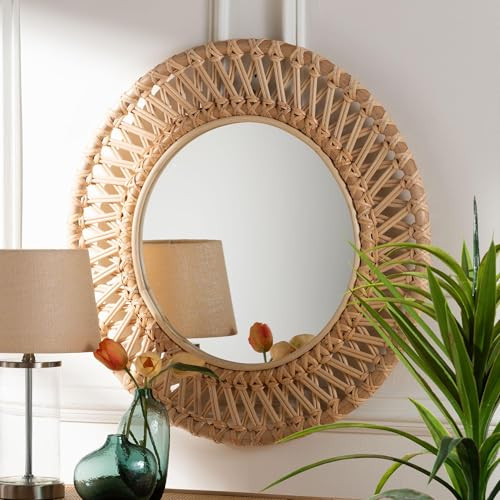 Bali & pari Burris Natural Rattan Wall Mirror - Handwoven Wicker Round Frame, Boho Coastal Accent Wall Decor for Entryway, Bedroom, or Living Room | Amazon (US)