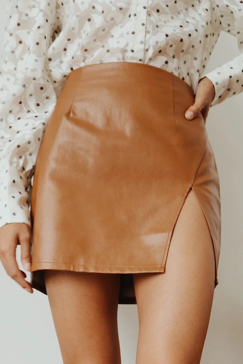 Walking the Walk Camel Vegan Leather Mini Skirt | Lulus (US)