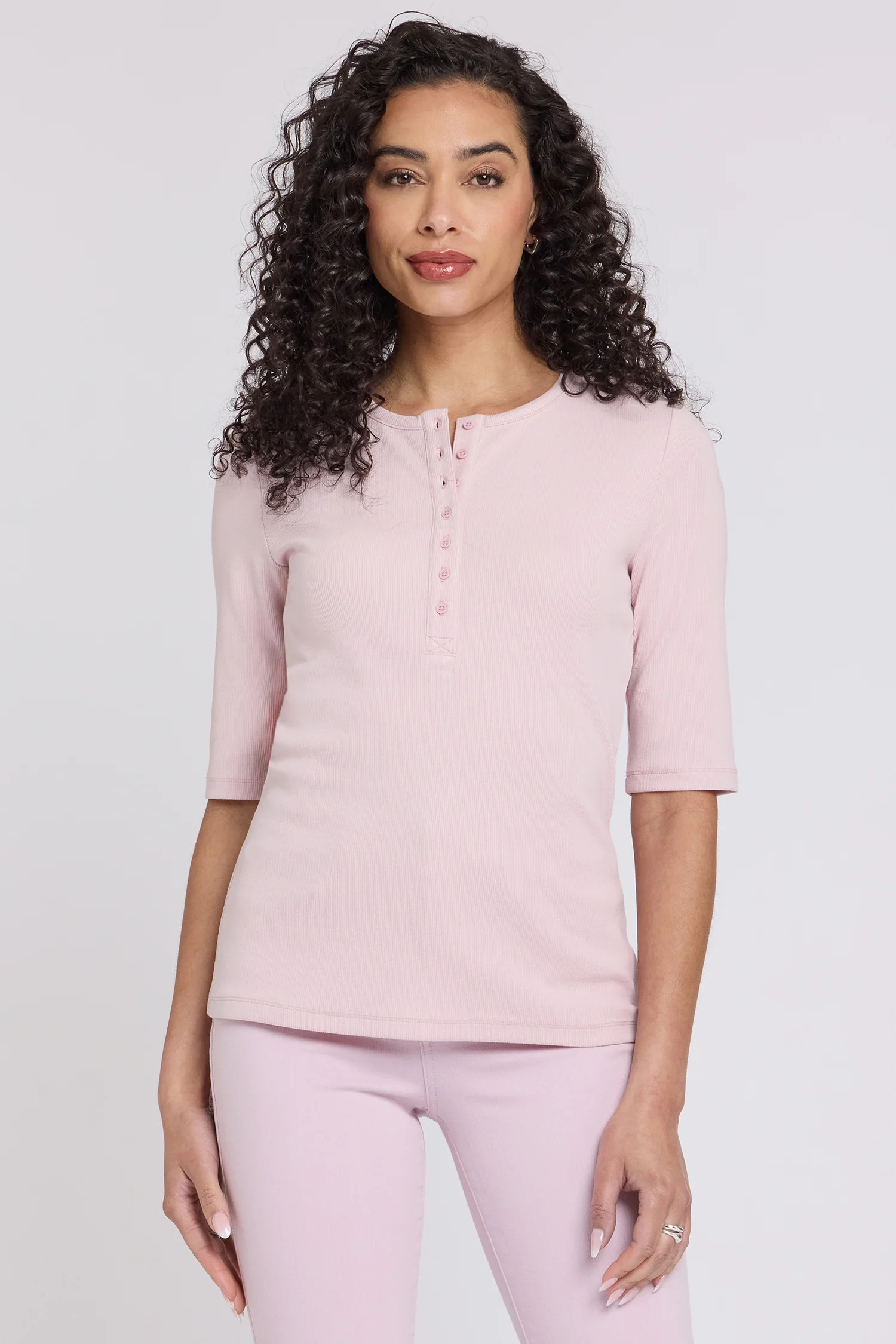 Ribbed Elbow Sleeved Henley - Rock Flower | NYDJ