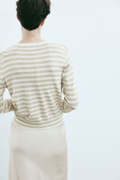 Fine-knit Cardigan - Beige/striped - Ladies | H&M US | H&M (US + CA)