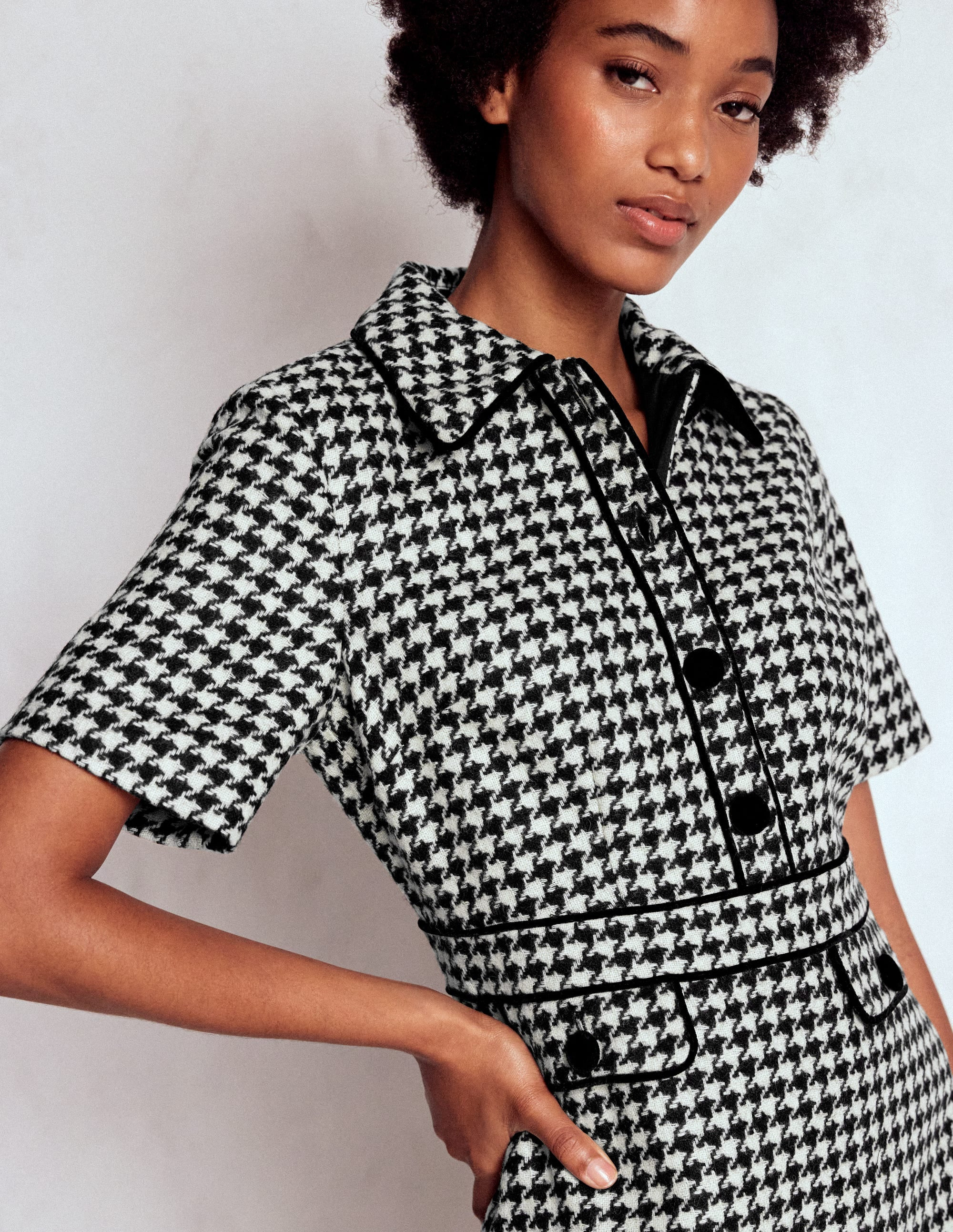 Eda Wool Shift Dress-Black Dogstooth | Boden (US)