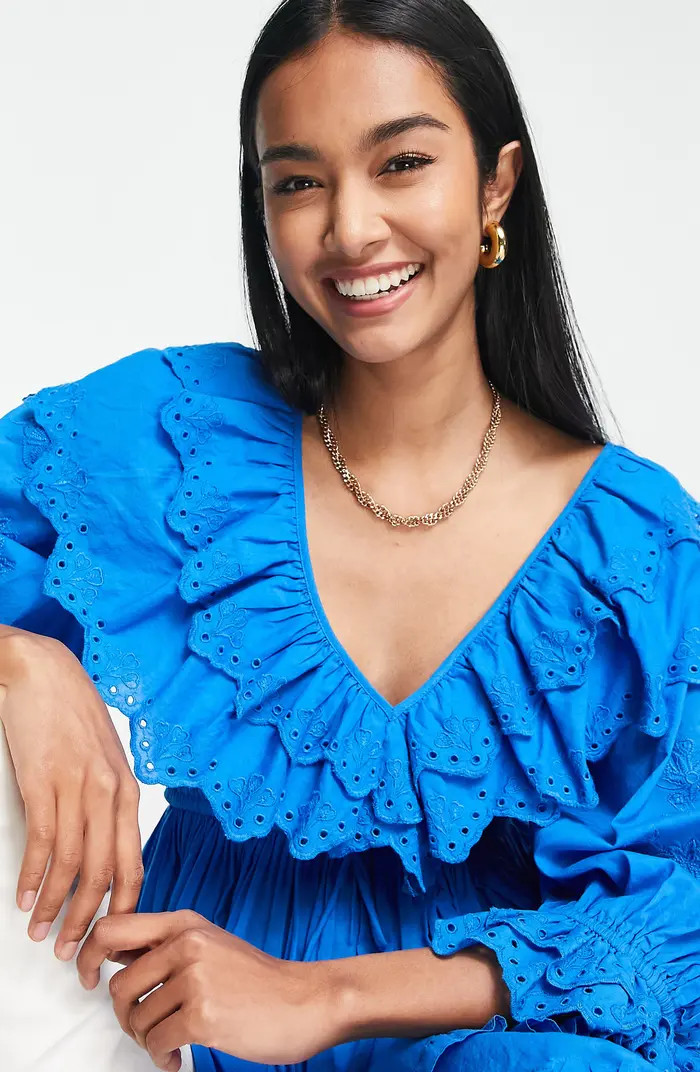 Ruffle Puff Sleeve Cotton Minidress | Nordstrom Rack