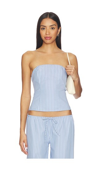 Lyrica Strapless Top in Blue Stripe | Revolve Clothing (Global)
