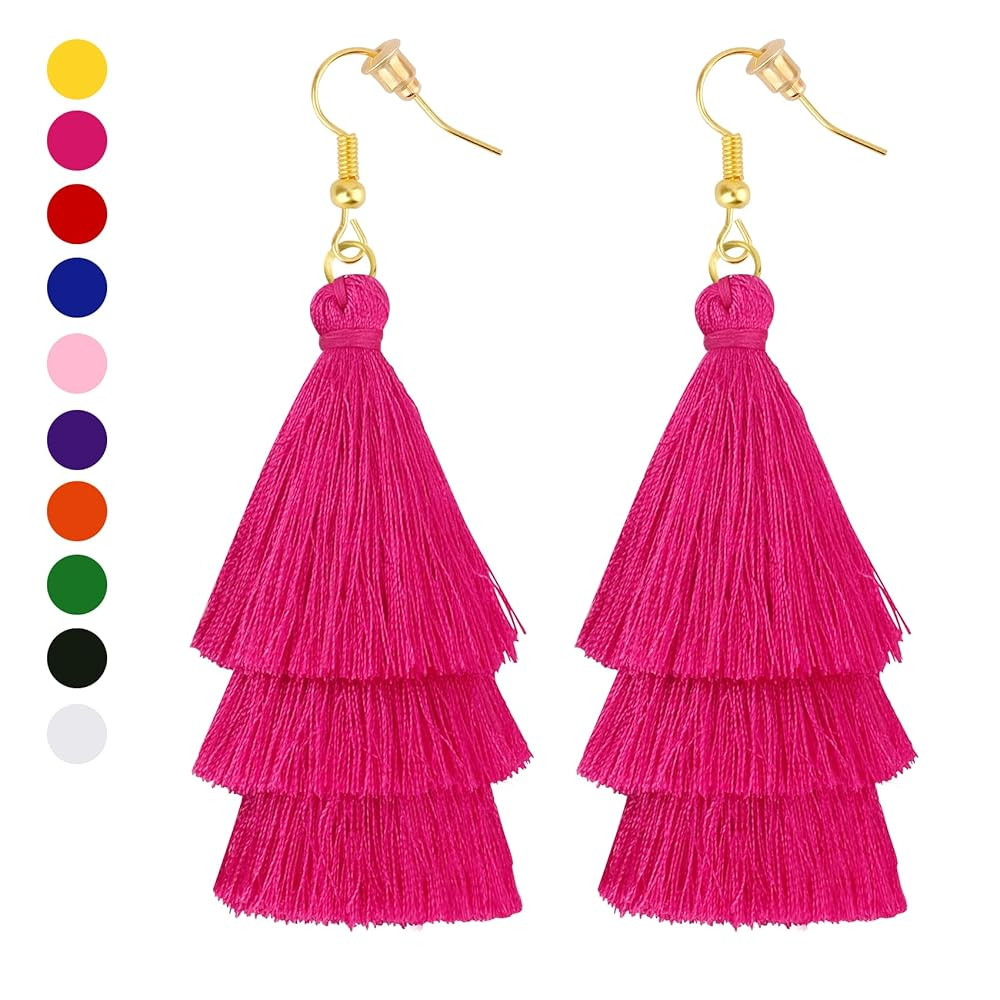 Earrings for Women Dangling, Layered Tassel Earrings Fringe Earrings Bohemian Studs Drop Earrings | Amazon (US)