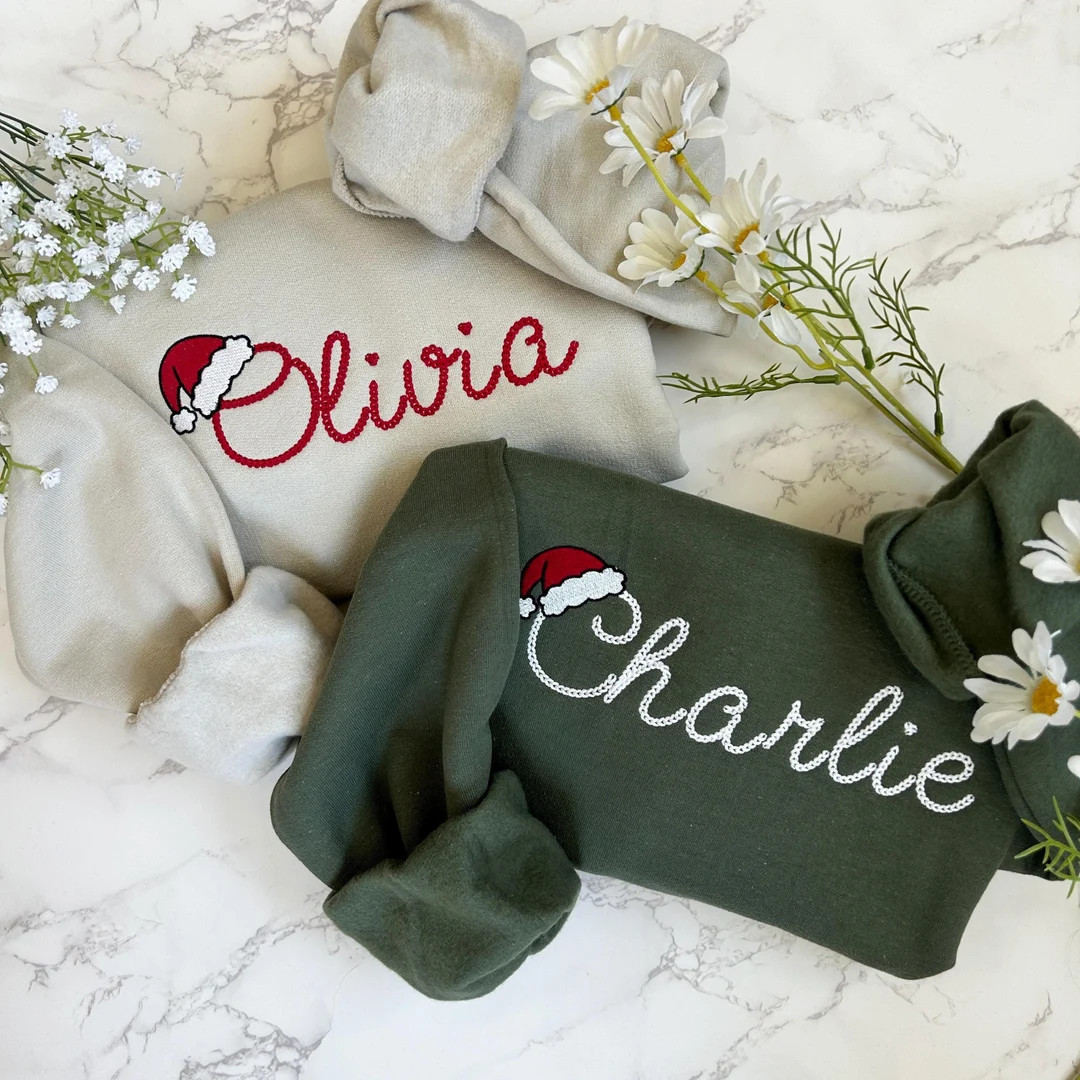 Embroidered Personalized Christmas Sweatshirt, Embroidered Christmas Custom Name Crewneck Sweater... | Etsy (US)