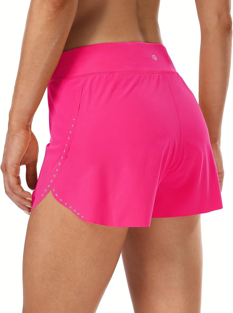 HeyNuts My Pace Running Shorts for Women, Mid Waisted Reflective Athletic Shorts Lined Workout Sh... | Amazon (US)