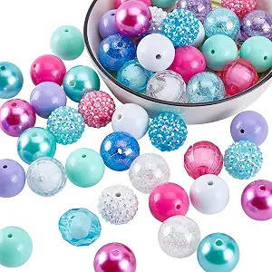 PH PandaHall 50pcs Chunk Beads, 20mm Bubblegum Beads Colorful Pen Beads Large Rhinestone Pearl Be... | Amazon (US)