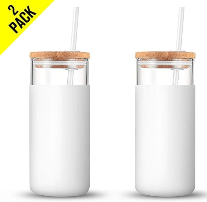 Tronco 20oz Glass Tumbler Straw Silicone Protective Sleeve Bamboo Lid - BPA Free | Amazon (US)