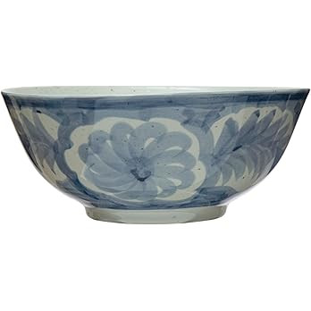 Creative Co-Op Hand Painted Stoneware Bowl with Floral Design, Blue and White | Amazon (US)