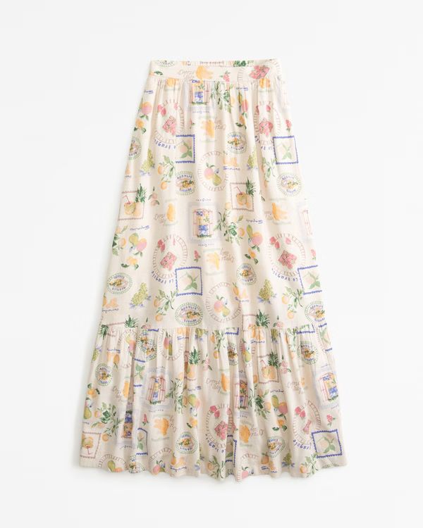 Women's Linen-Blend Tiered Midi Skirt | Women's Bottoms | Abercrombie.com | Abercrombie & Fitch (US)