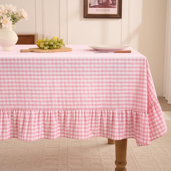 Romanstile Gingham Ruffled Tablecloth Rectangle - Waterproof Linen Cotton Checkered Table Cloth, ... | Amazon (US)