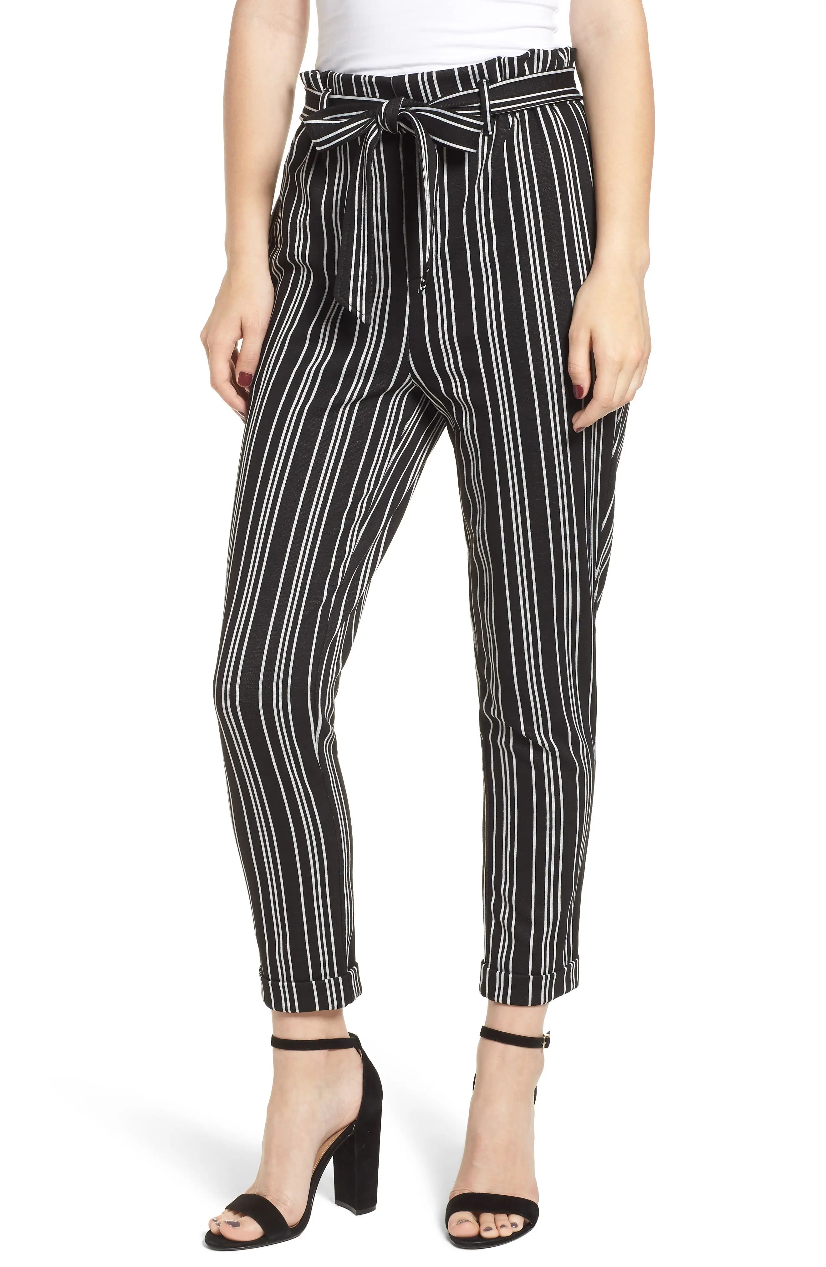 Chloe & Katie Stripe Paperbag Waist Crop Pants | Nordstrom