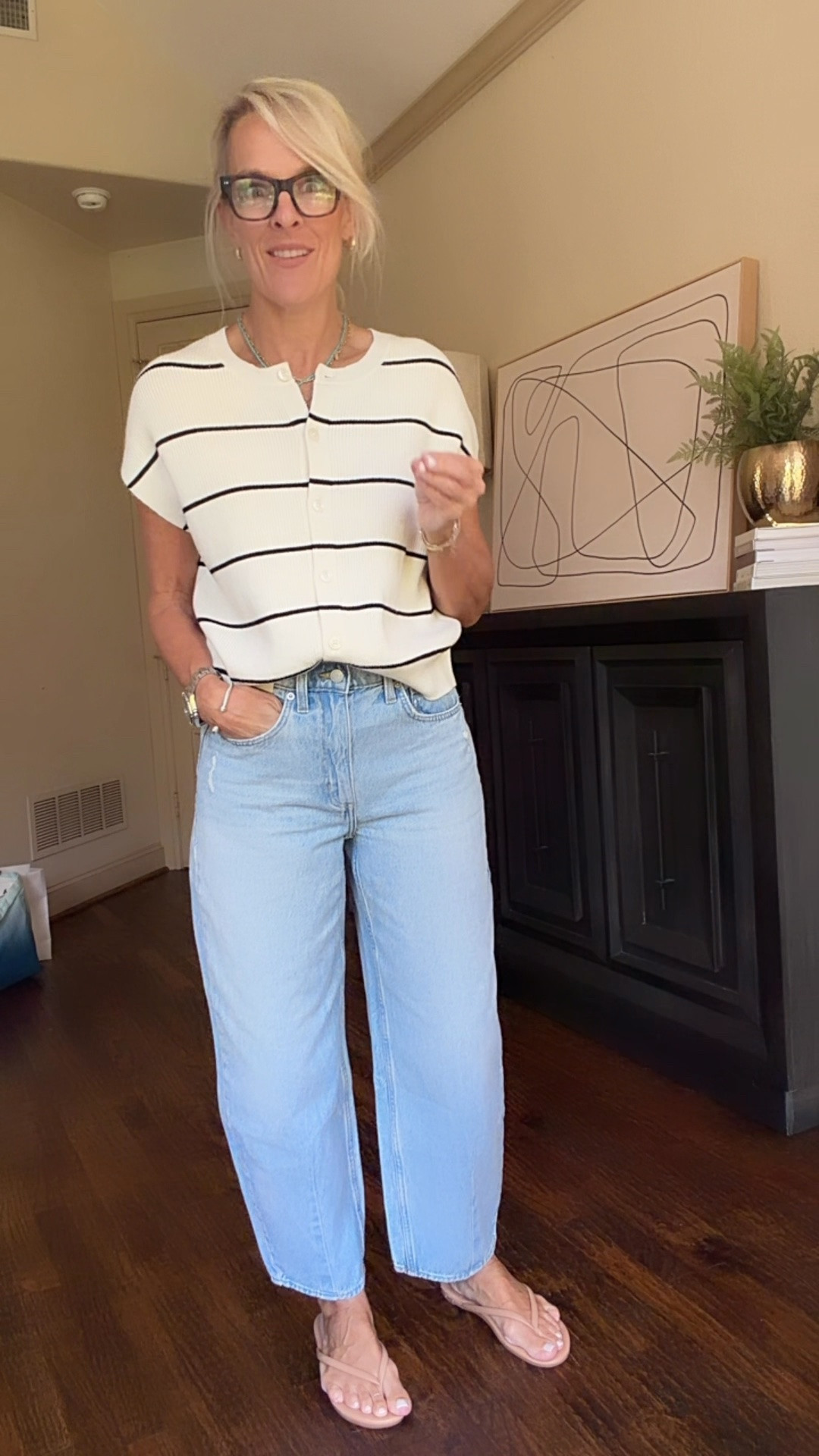 What these are good!!!

And $38!! 
Sized down 1 to a size 4 
SO good! 
The sweater and stripes is sold out in some of the sizes they do offer it in another solid color 
￼

#LTKootd #LTKSaleAlert #LTKOver40