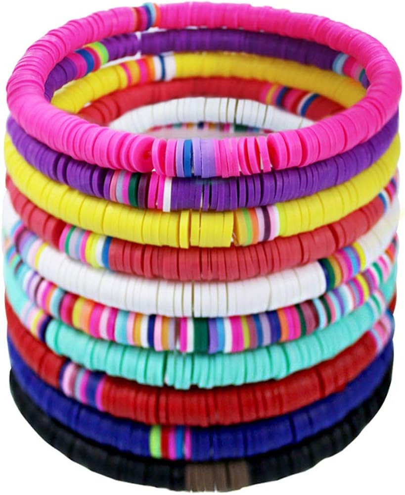 10 Pcs Heishi Bracelet Set Rainbow Polymer Beaded Bracelet for Women Surfer Stretch Bracelet Colo... | Amazon (US)