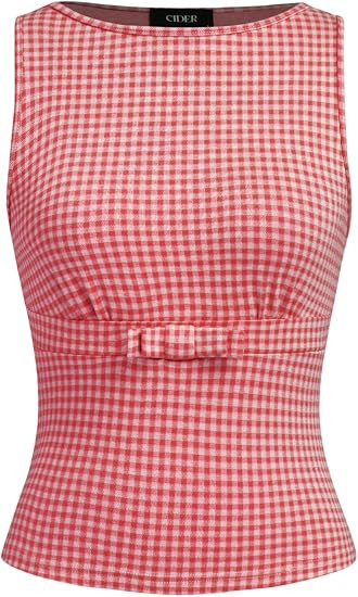 CIDER Gingham Tops for Women Plaid Going Out Tops Sleeveless Cute Tank Bow Summer Shirt | Amazon (US)