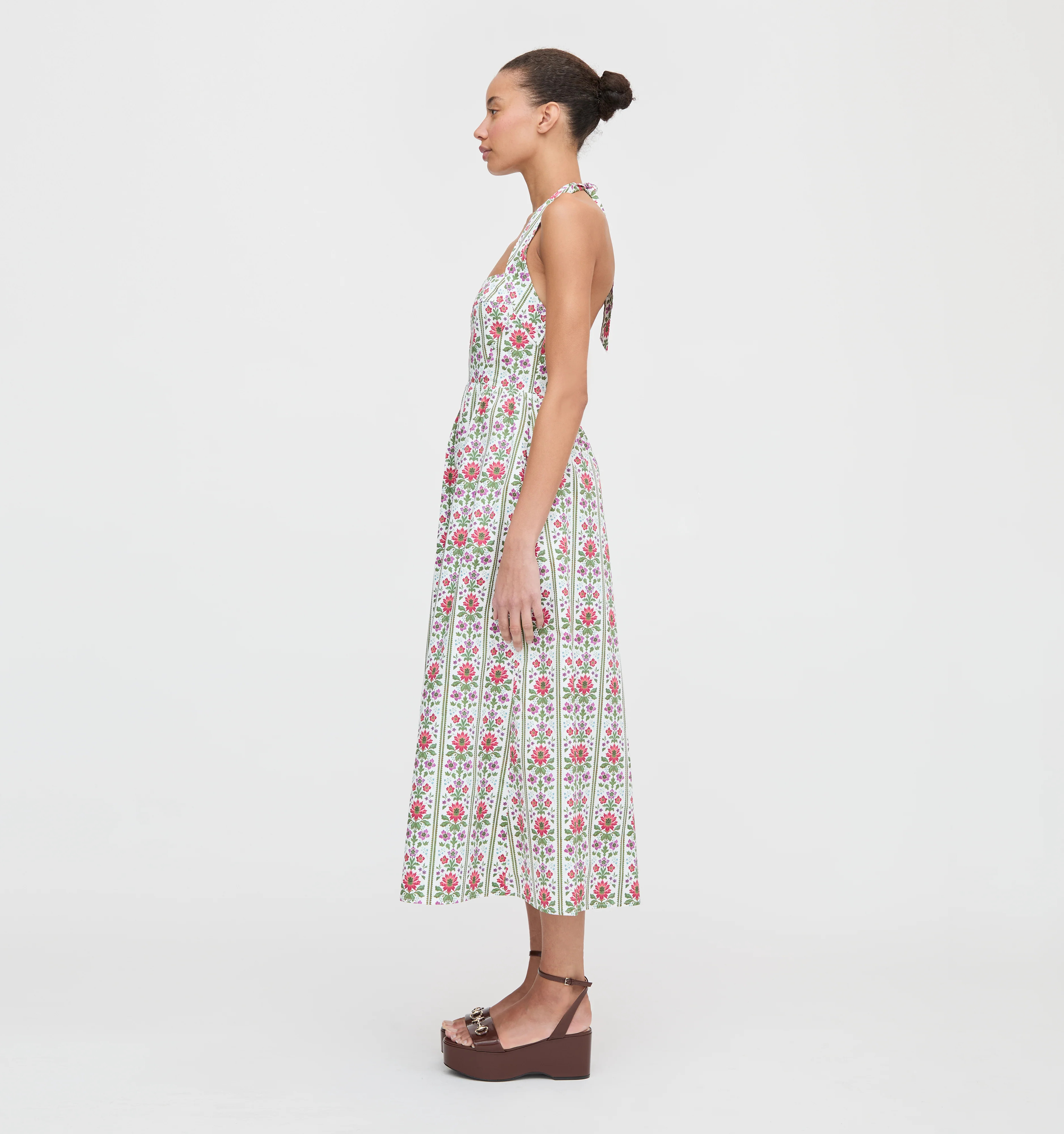 The Fleur Midi Dress - Green Floral Block Stripe | Hill House Home US