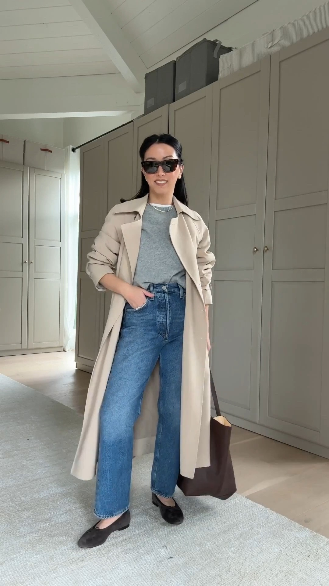 Spring Staples I Re-Wear Every Year: Oak + Fort Oversized Trench. This runs big, so size down. Truly, this is my top trench coat that I reach for repeatedly. It's comfortable, not stiff and not noisy. 

Oak + Fort Trench xxs
Everlane tee medium
Everlane Cashmere sweater xs
AGOLDE Mid Rise Jeans 24 - no hemming, size down. Fit like a high rise
Madewell April flats 5.5 - old
Mansur Gavriel Tote 
Celine sunglasses
Dorsey James Necklace 15"
Quince earrings

Spring style, spring outfits, petite style, trench coat 

#LTKPetite #LTKootd #LTKgrwm