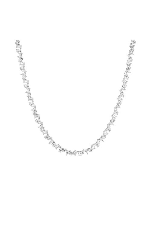 Aurate New York Lab Grown Sapphire Mixed Shape Tennis Necklace in White Gold Vermeil at Nordstrom | Nordstrom
