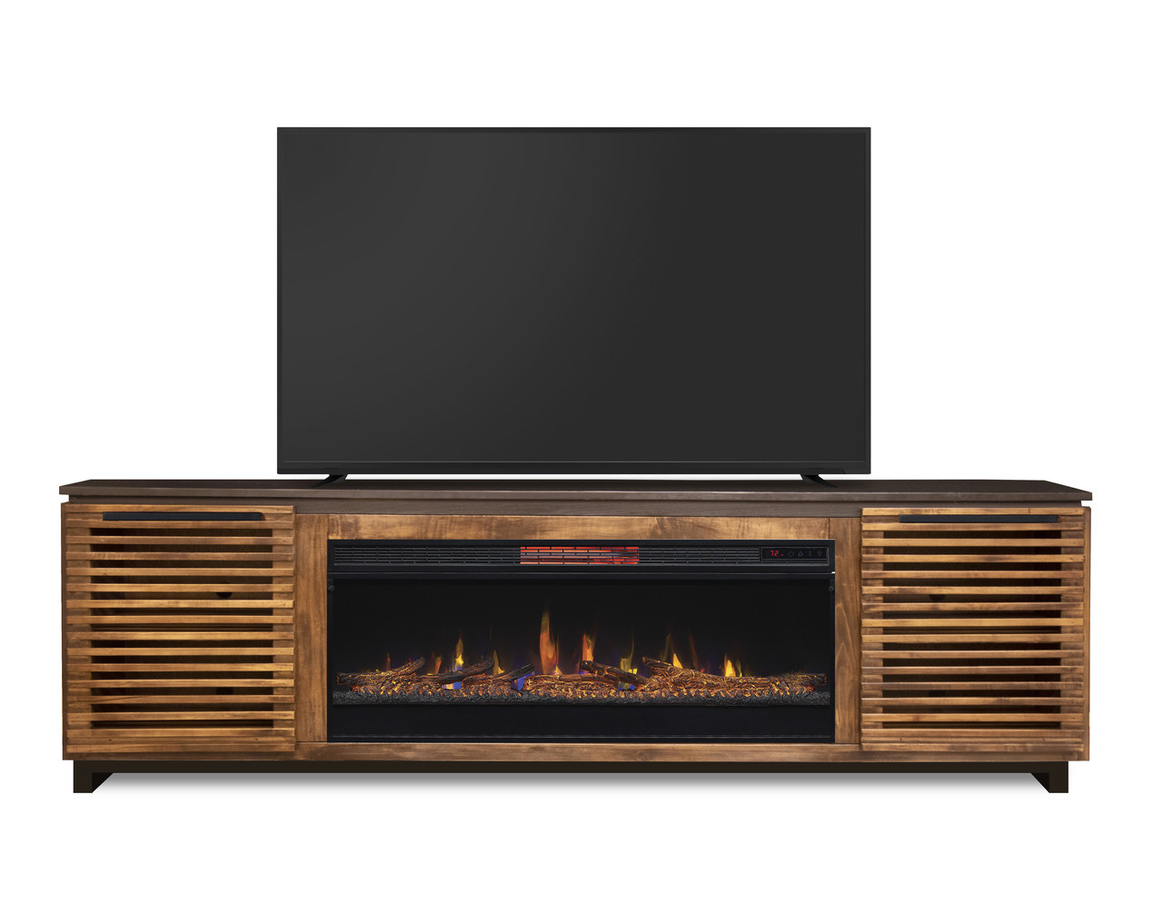 Graceland 86" Two-Tone Wood Fireplace TV Stand In Black and Bourbon | 1stopbedrooms