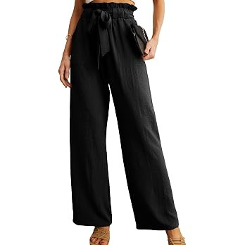 IWOLLENCE Women High Waist Palazzo Pants, Adjustable Knot Ankle Wide Leg Trousers Pockets Beach V... | Amazon (US)