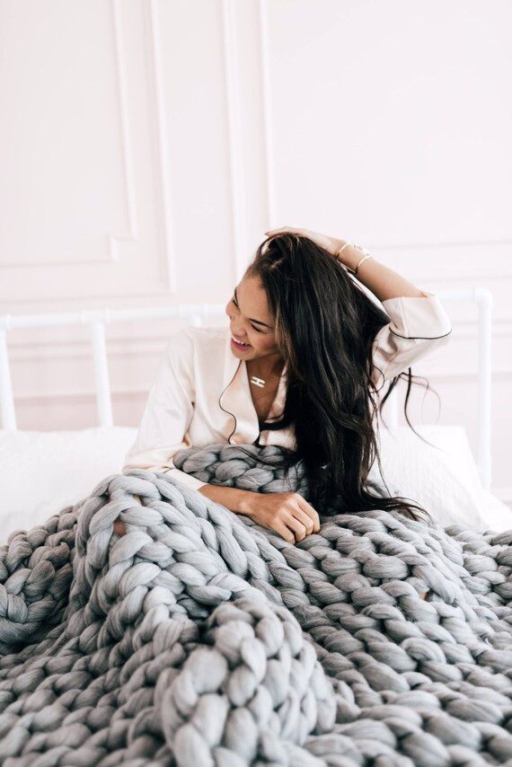 Merino Wool Thick Knit Blanket | Etsy (US)