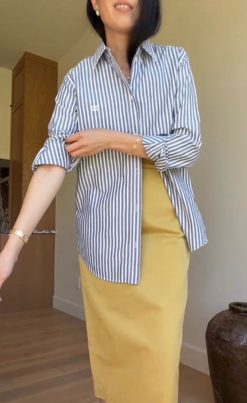 Office outfit inspiration. Shop similar styles here. 

#classicstyle
#summerworkwear
#longskirt
#stripedshirt
#OOTD

#LTKootd #LTKgrwm #LTKWorkwear