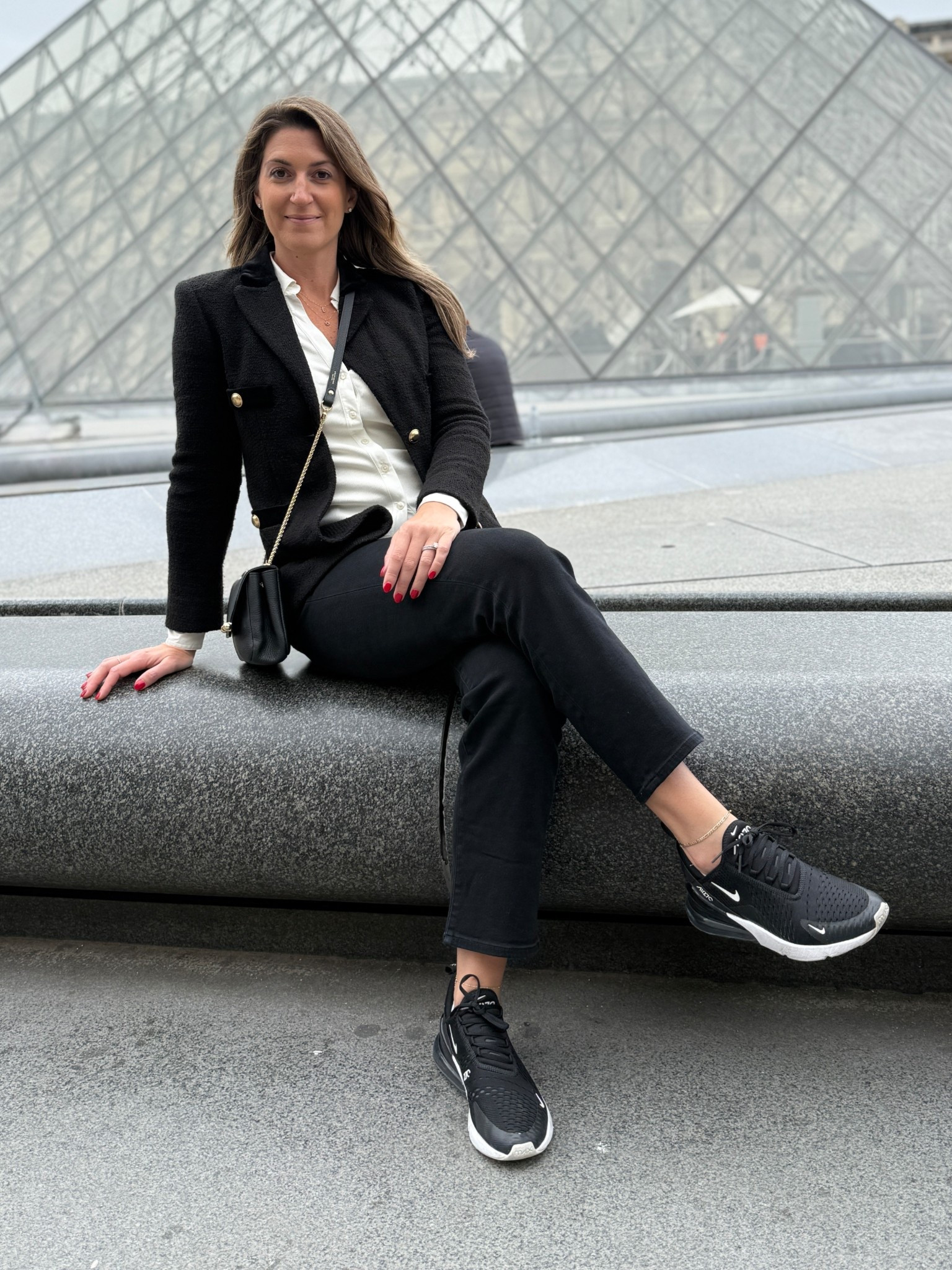 This collared ribbed long sleeve shirt is a perfect piece to wear on its own or layer under a blazer. Perfect for work to weekend . Runs TTS. I’m wearing a size S. 

These straight leg jeans are insanely comfy and a great length for my tall ladies who want to show a little ankle! They run TTS. I’m wearing a size 28. 

My sneakers held up walking 12,000 steps today. The black/white combo is sleek and easy to dress up. Runs TTS. 

#LTKTravel #LTKTall #LTKOver40