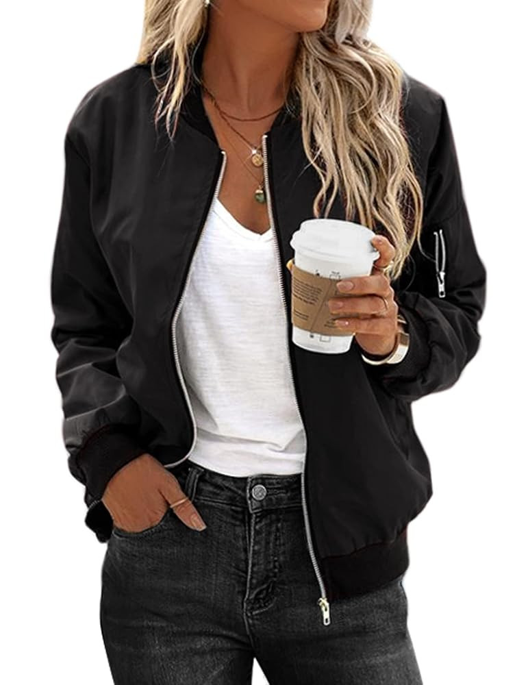 Zeagoo Women's Bomber Jacket Casual Coat Zip Up Outerwear Windbreaker with Pockets S-XXL | Amazon (US)
